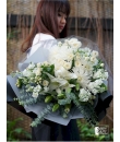 Pure Love -  White oriental lilies, mathiolas, ivory rose, chrysanthemum flowers -  Condolence Flower Delivery Singapore 