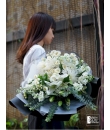 Pure Love -  White oriental lilies, mathiolas, ivory rose, chrysanthemum flowers -  Condolence Flower Delivery Singapore 
