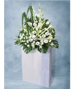 Condolence Flower Delivery -  White gladiolas, oriental white lilies, gerbera daises, dendrobium orchids -  Flowers for Condolence Singapore 