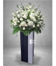 Condolence Messages -  White delphinium, white hydrangea, ivory roses -  Condolence Flower Delivery Singapore 