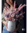 For Evermore - Craspedia, Statice, Rice Flower, Pampas, Cotton, Pink Ruscus, Baby’s Breath, Rose, Hydrangea, Eryngium -  Singapore Preserved Flowers