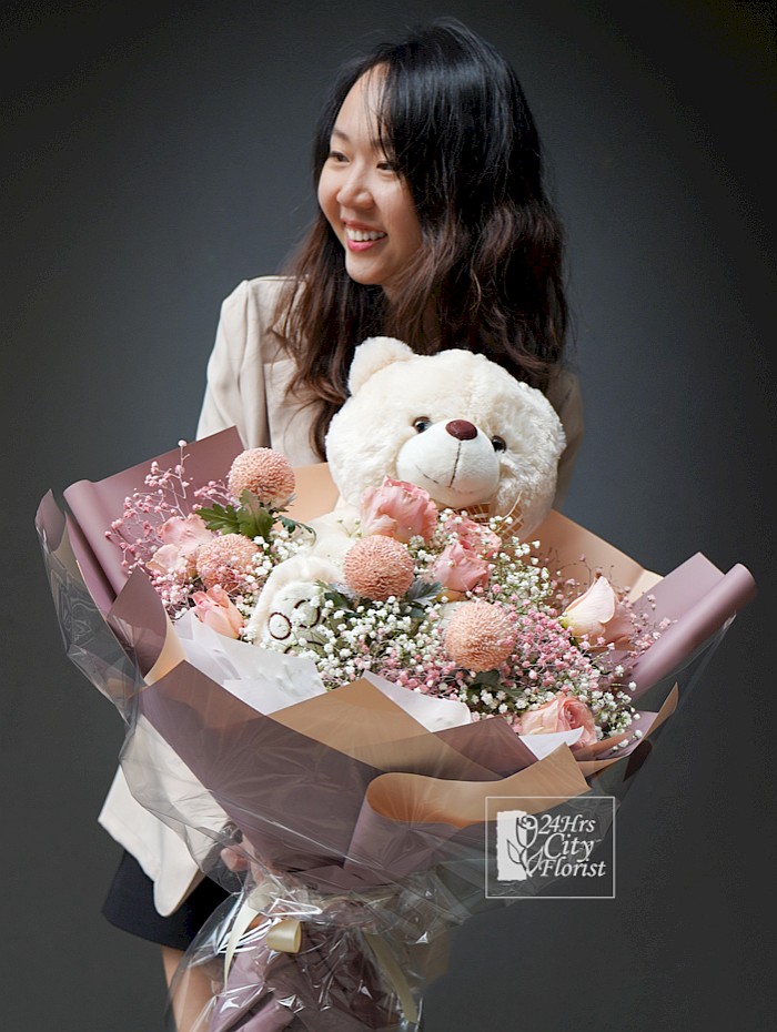 Bear And Flower Bouquet