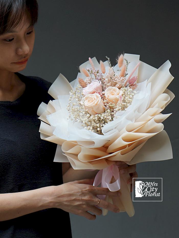 Peaches - Peach Dried Flower, Preserved Roses,Dried Flowers - Singapore Dried Flower Bouquet