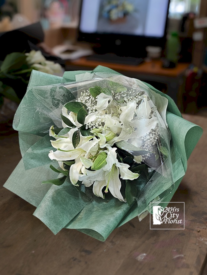 Lily Beautiful - Oriental White Lily Bouquet - 24Hrs City Florist
