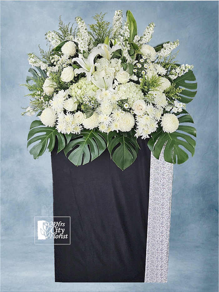 Grand Condolence Flower Stand - Stretched Condolence -  Tuberose, brassica, roses, anthurium, chrysanthemums, dendrobrium orchids - Flower of Condolence 