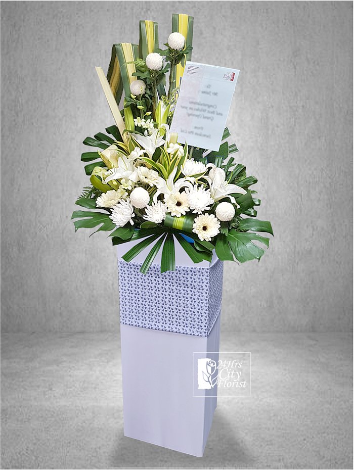Sympathy -   Condolence Flowers Delivery Singapore - White oriental lilies, gerberas, chrysanthemums -