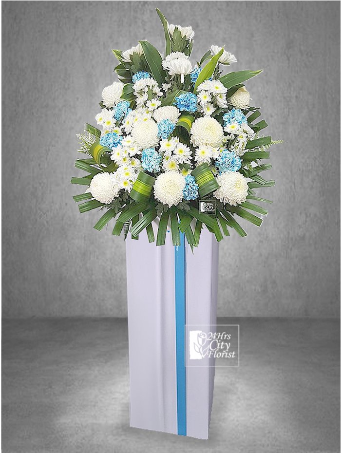 Peaceful Slumber -  Blue carnations, white chrysanthemums, poms - Condolence flower delivery 
