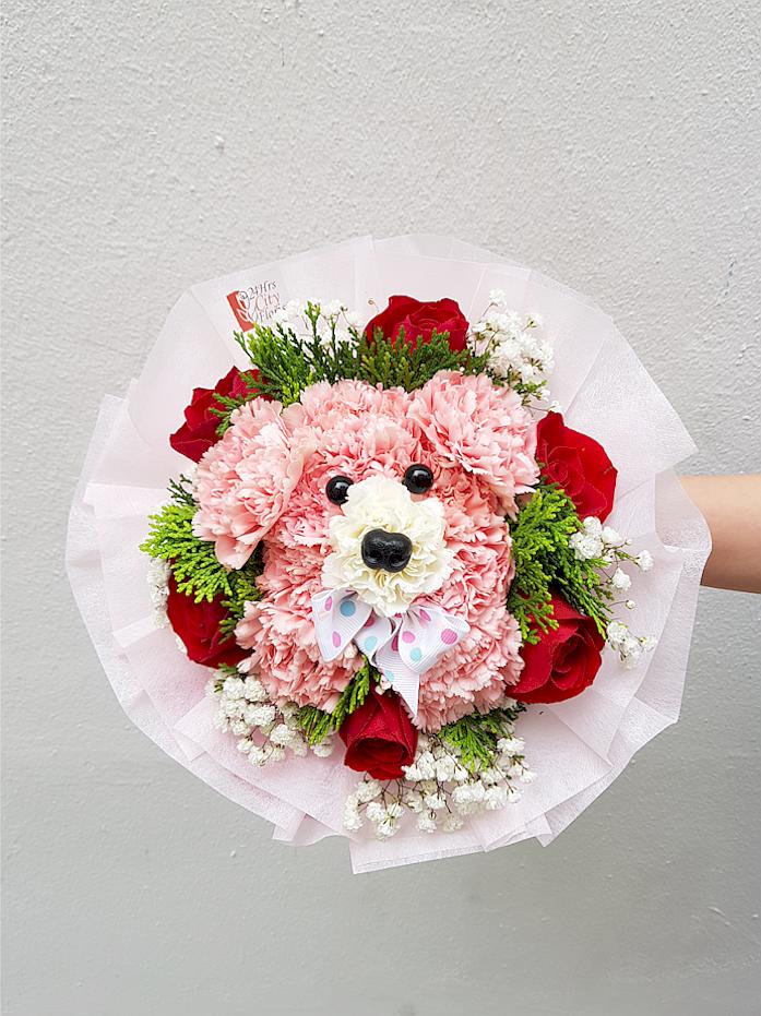 pink puppy bouquet