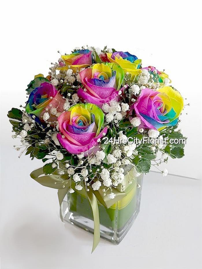 rainbow rose vase