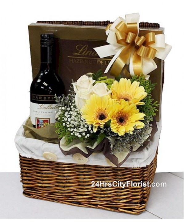 wine and chocolate basket