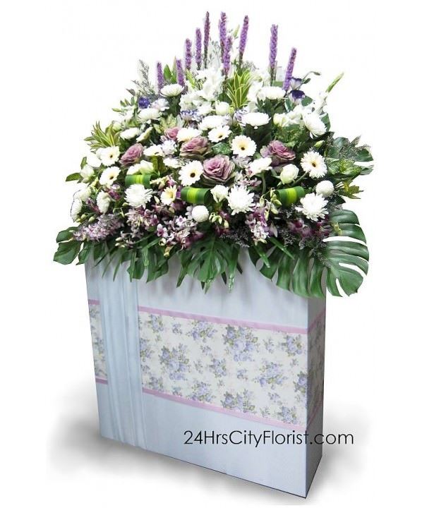 Large Condolences Flower Stand -  Brassica, liatris, gladiolas, roses, orchids, chrysanthemum, gerbera, eustoma, caspia -  Condolence Flower Delivery Singapore 